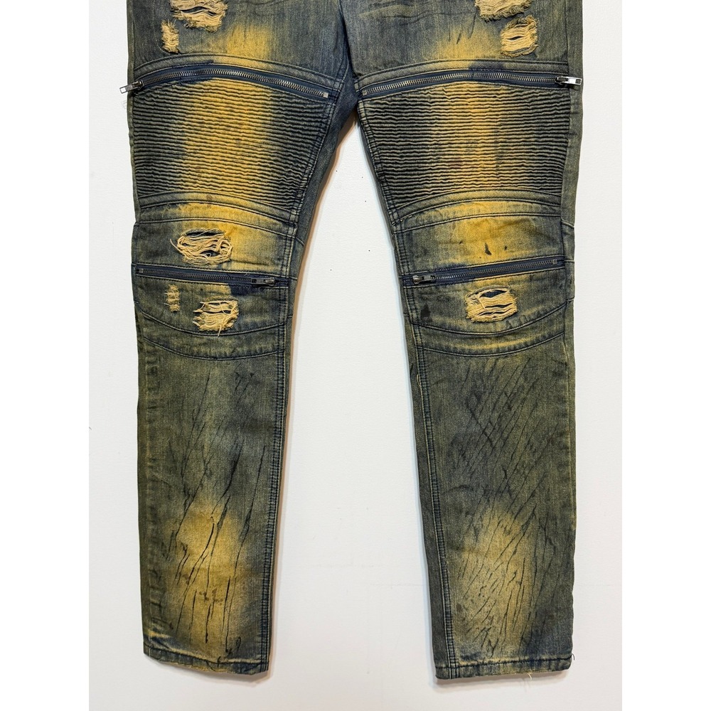 Smoke Rise Cyberpunk Biker Jeans Mens Size 40 Grungecore Moto Streetwear Edgy - Picture 3 of 7